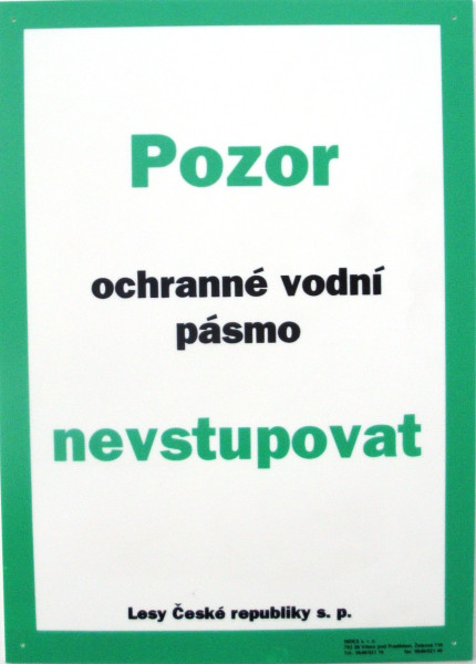 Tabule informativní A3/2 mm 'Pozor ochranné vodní pásmo - nevstupovat'