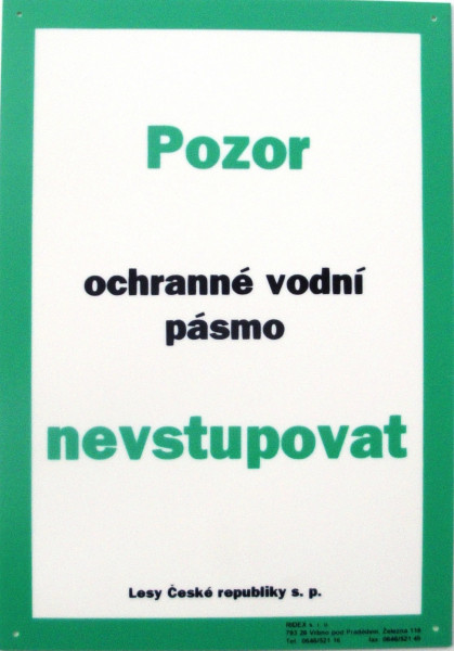 Tabule informativní A4/2 mm 'Pozor ochranné vodní pásmo - nevstupovat'