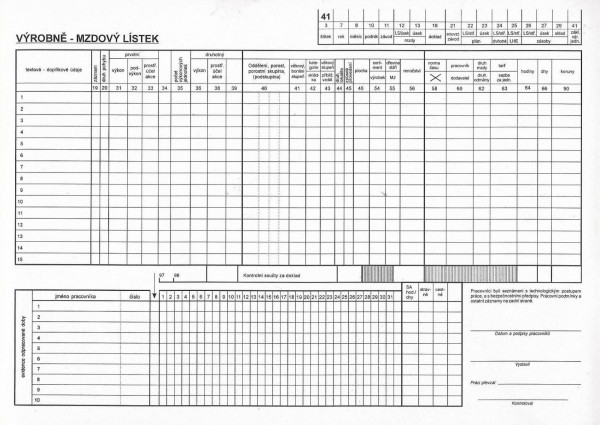 Výrobně mzdový list L-41